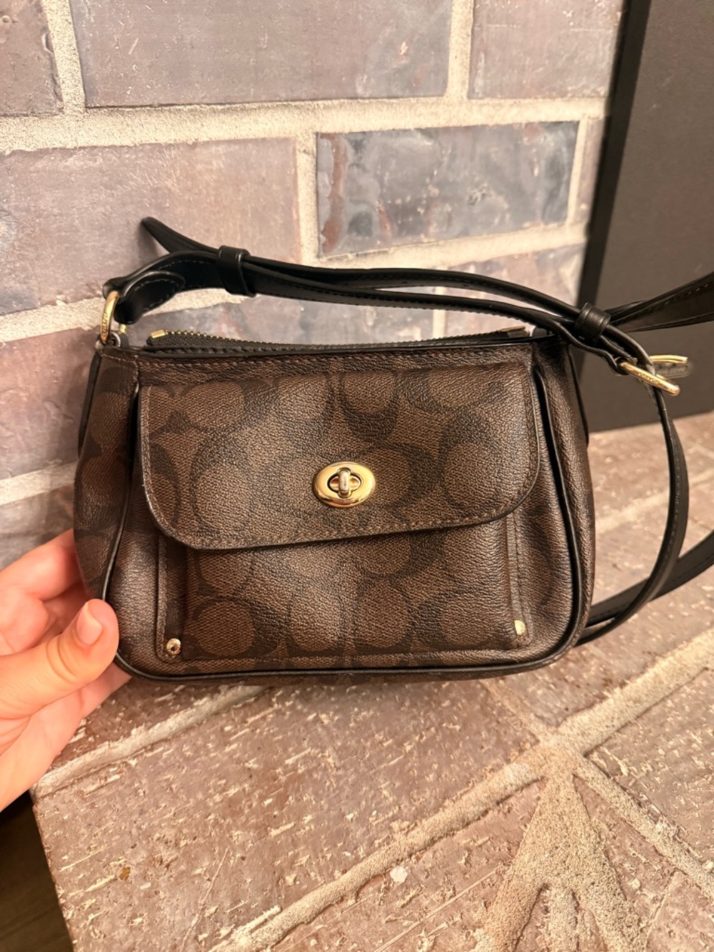 Coach Brown Signature Crossbody with Gold Hardware